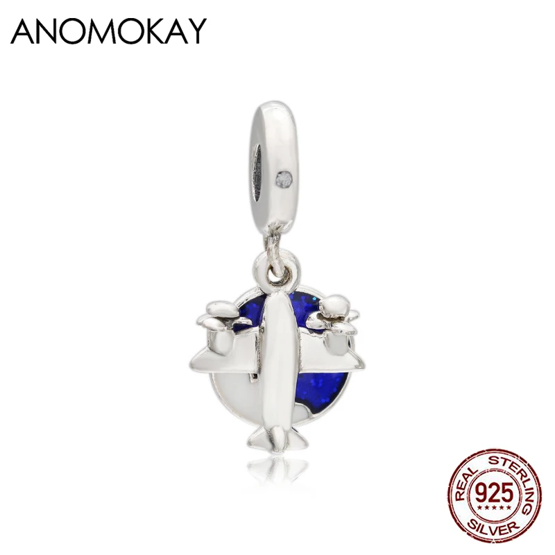 Anomokay Classic Blue Sky White Cloud Round Charm Pendant fit Bracelet & Bangle Real 925 Silver Plane Bead Pendant