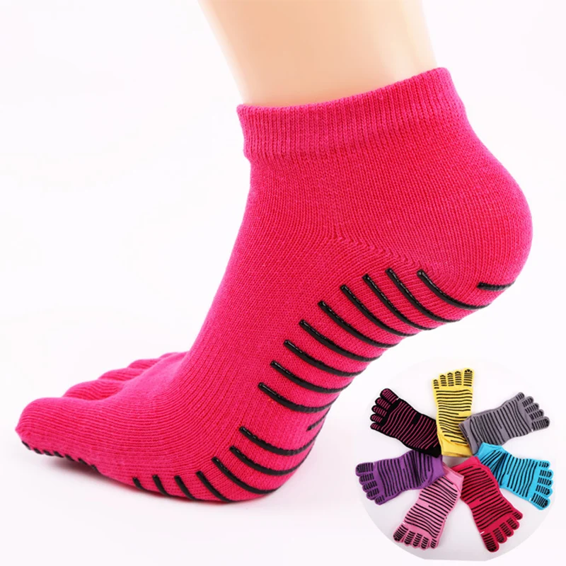 

3 Pairs Cotton Five-toe Yoga Socks for Women Fitness Pilates Barre Active Wear Anti-Slip Sports Sock Bottom Silicone Non Skid