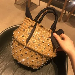 Pearl Hand Bags Ladies Large Straw Basket Tote Messenger Crossbody Bag for Women Bags And Handbags Bohemian Women bag