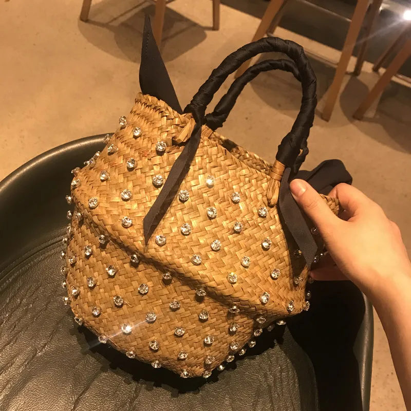 Pearl Hand Bags Ladies Large Straw Basket Tote Messenger Crossbody Bag for Women Bags And Handbags Bohemian Women bag