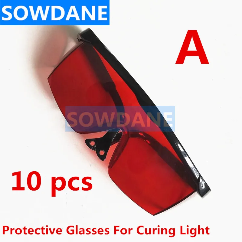 10 pcs Dental Glasses with Adjustable Handle Protective Glasses For Curing Light Teeth Whitening Lamp Red Color