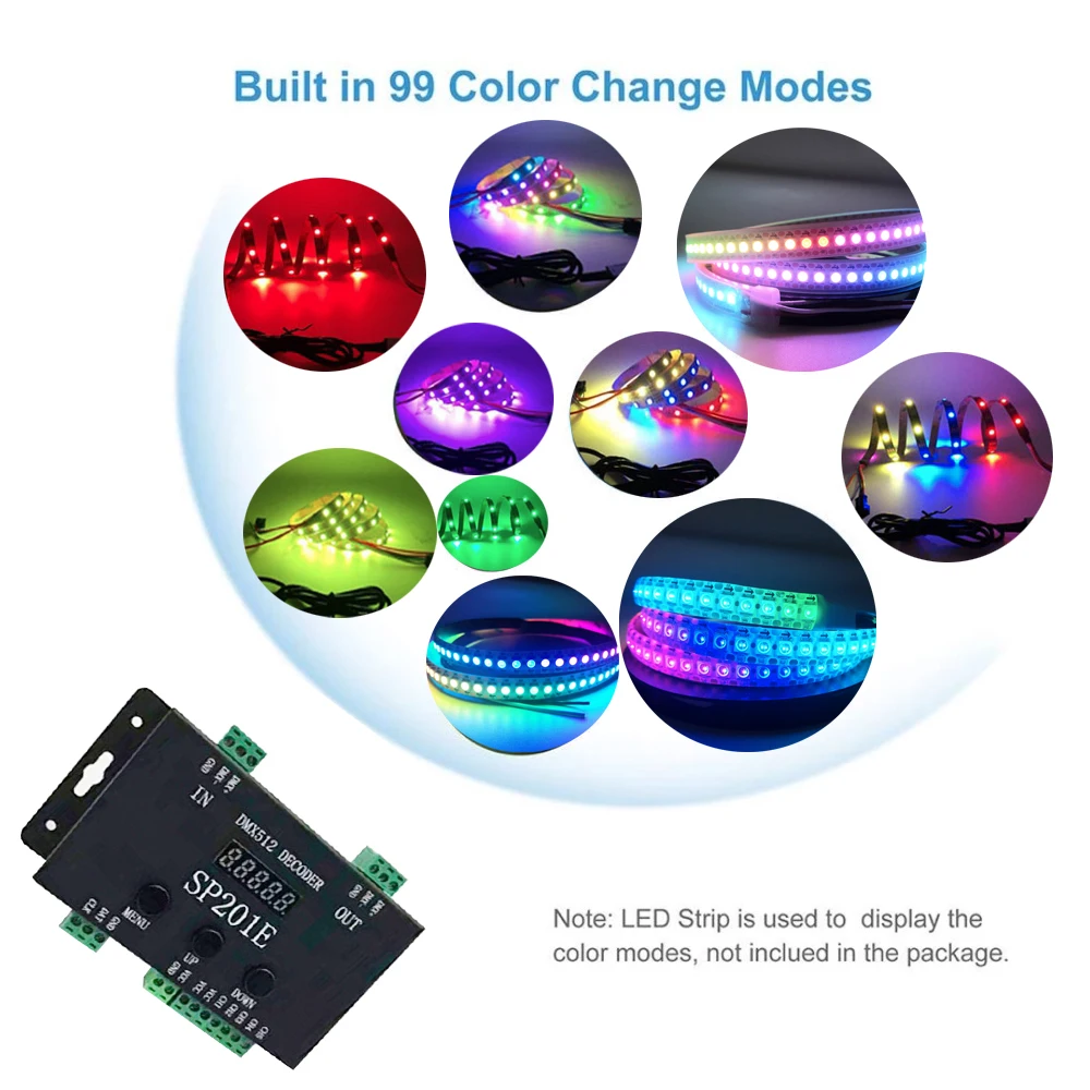 WS2812B WS2811 DMX para SPI LED Controller Decodificador, WS2812, Painel Matrix LED, SP201E, 5 canais, DMX 512, RGB WW