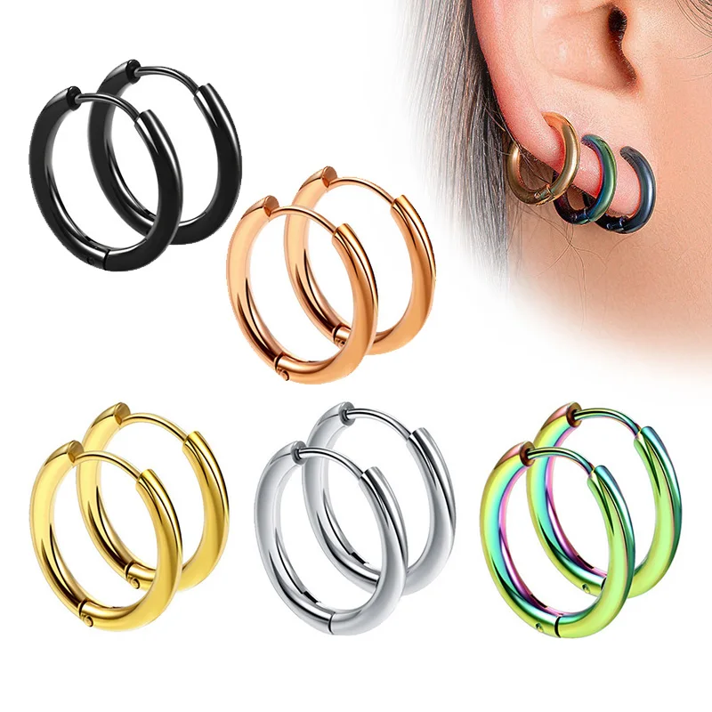 1 Pair Stainless Steel Hoops Earring For Women/Man Piercing Ear Cartilage Tragus Hip-hop Street Pop Anti-allergic Ear Buckle