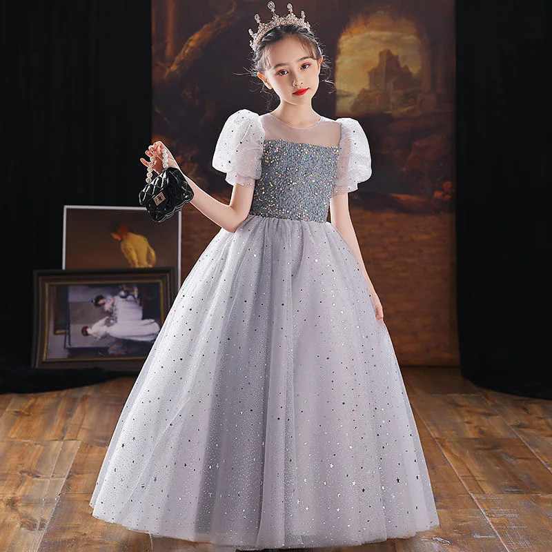 Elegant Girls Dress Long Bridesmaid Kids Dresses Sequin Girls Children Princess Dress Party Wedding Costume Evening Vestido