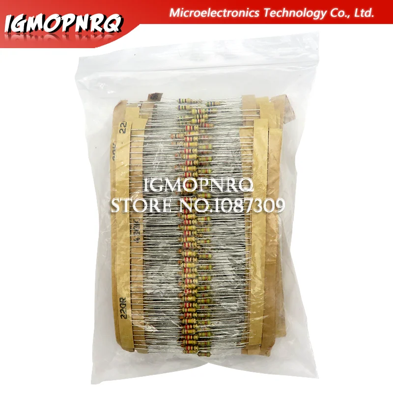 860pcs Carbon Film Resistor Kit 1/4W 5% resistors assorted kit set 43values*20pcs Resistance 1R - 1M Ohm 0.25W resistor pack