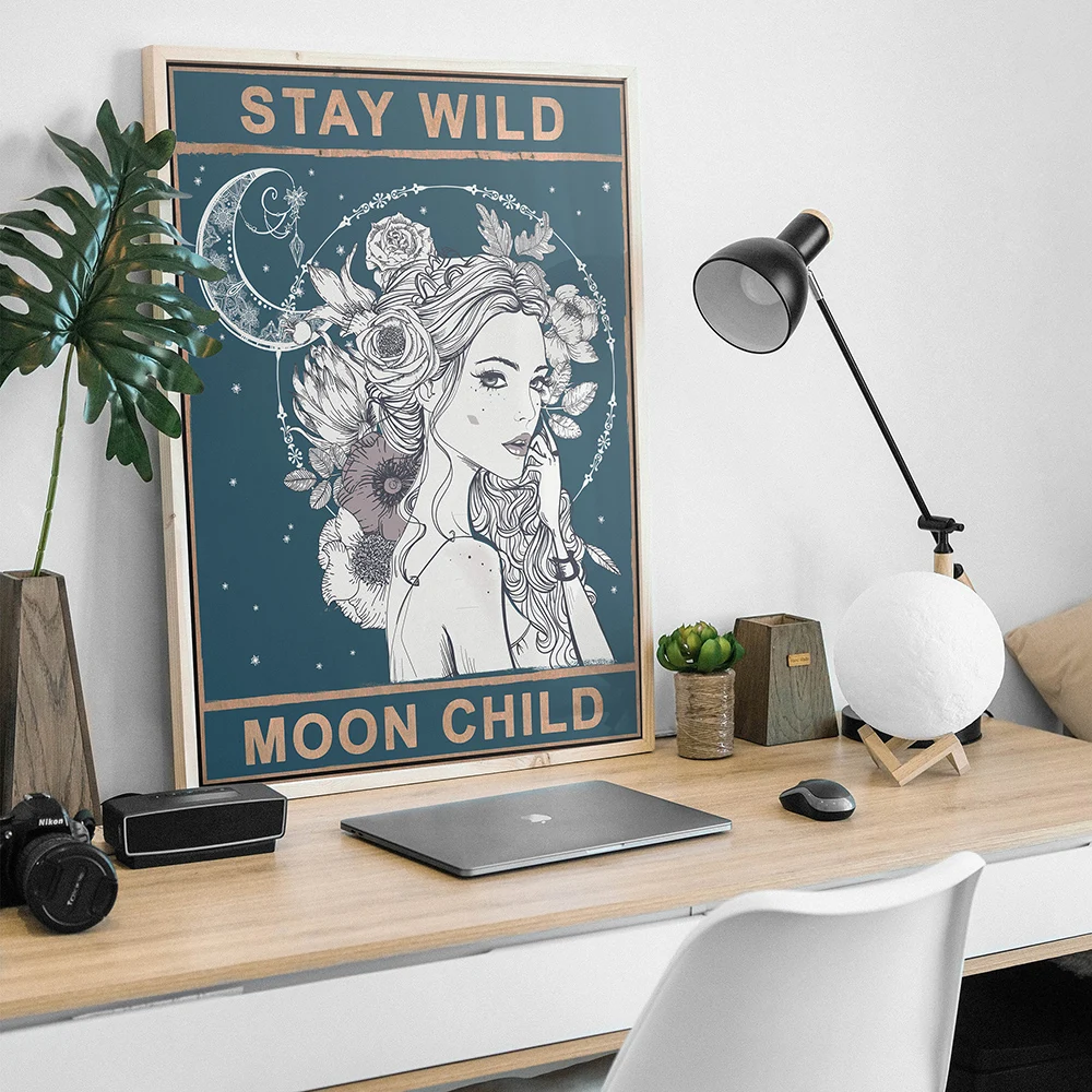 Retro Posters and Prints Stay Wild Moon Child Canvas Painting Spiritual Art Wall Pictures for Living Room Home Decor No Frame
