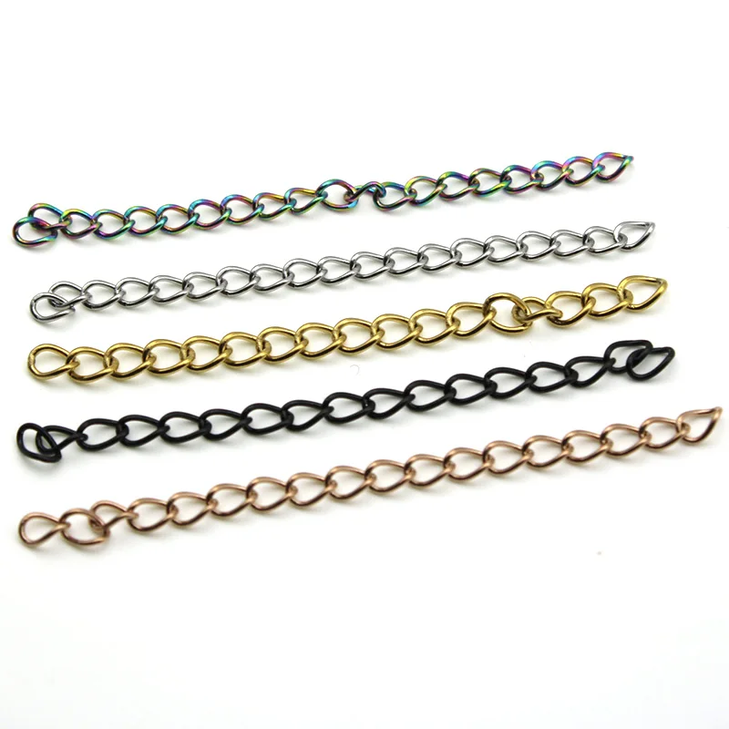 30pcs 3x4mm  Stainless Steel Bracelet Extension Tail Chain Bulk Gold Necklace Extender Chains Connector for DIY Jewelry Making