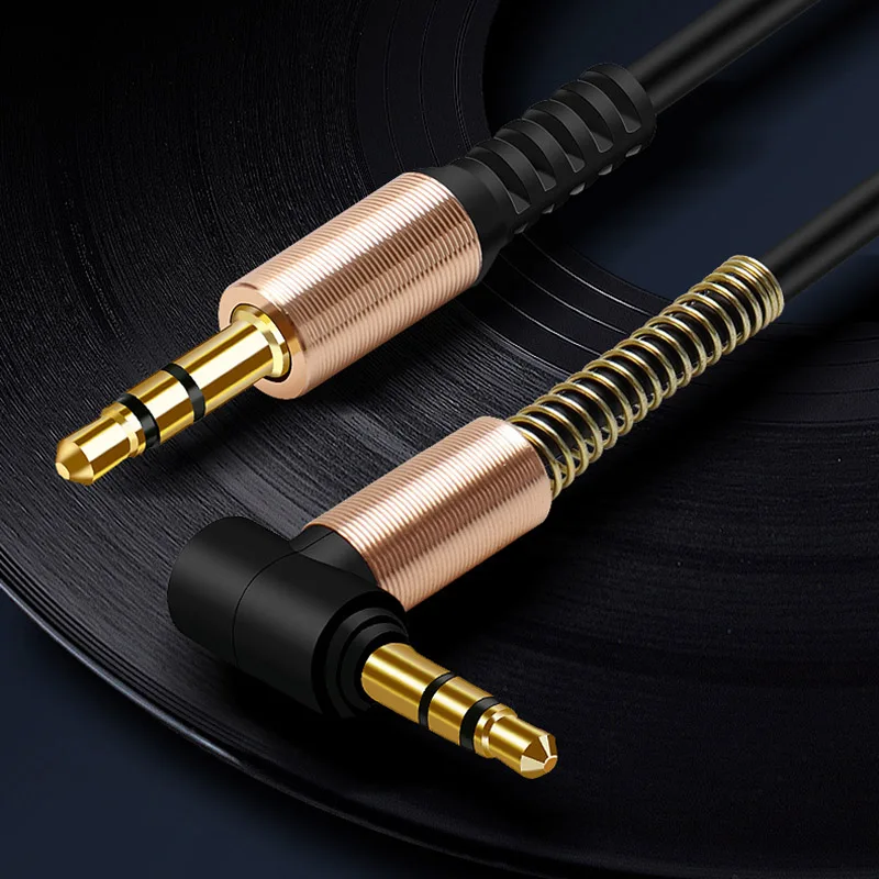 

3.5mm Audio Cable Stereo Aux Jack to Jack Cable 90 Degree Right Angle Male to Male with Spring Protect for Car Headphone Phone