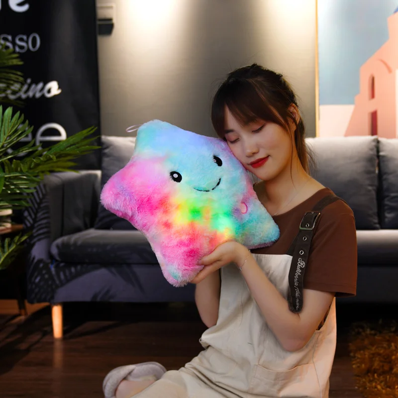 Creative Star Shaped Pillow Plush Light Up LED Toys Glowing Doll With English Letter Christmas New Year Gifts for Girl Friends