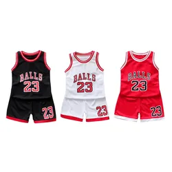 2024 Summer Children Kids Sport Basketball Set Baby Boys Girls Number Letter Vest Sleeveless Tops +Shorts Outfit Clothes Jersey