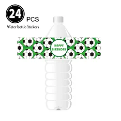 Pegatinas de botella de agua para niños, decoración de fiesta de cumpleaños, feliz cumpleaños, fútbol, baloncesto, 24 unidades