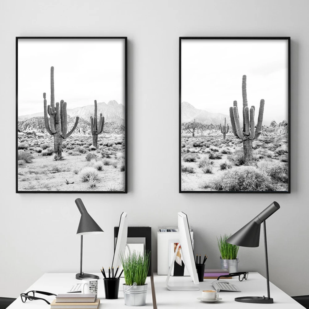 Plant iron rod cactus wall art poster print nordic poster wall print home decoration wall art canvas painting art gray black