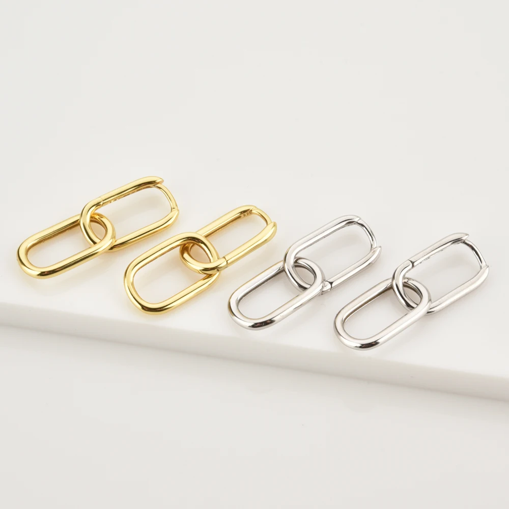 ANDYWEN 925 Sterling Silver 2020 Circle Chain Drop Earring Wedding Fashion Plain Simple 2 Circle Wedding Jewelry Clips