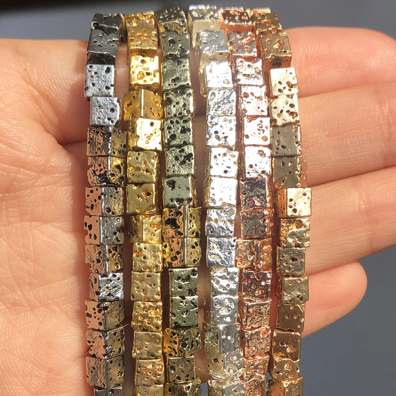 3 4 مللي متر الحمم البركانية الطبيعية حجر أسود الروديوم الذهب اللون ساحة الهيماتيت فضفاض الخرز لصنع المجوهرات سوار ذاتي الصنع 15'' #2