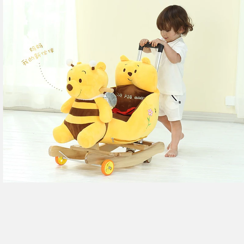 Baby Plush Rocking Horse Chair Child Swing Seat Outdoor Kids Ride on Toys With Early Education Push Trolley Kids Birthday Gifts