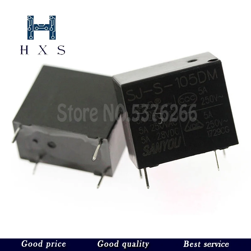 5PCS  SJ-S-105DM 5VDC Relay SJ-S-112DM 12VDC SJ-S-124DM 24VDC  5A  SJ-S-105/112/124DM Power Relay Replaceable 4Pin