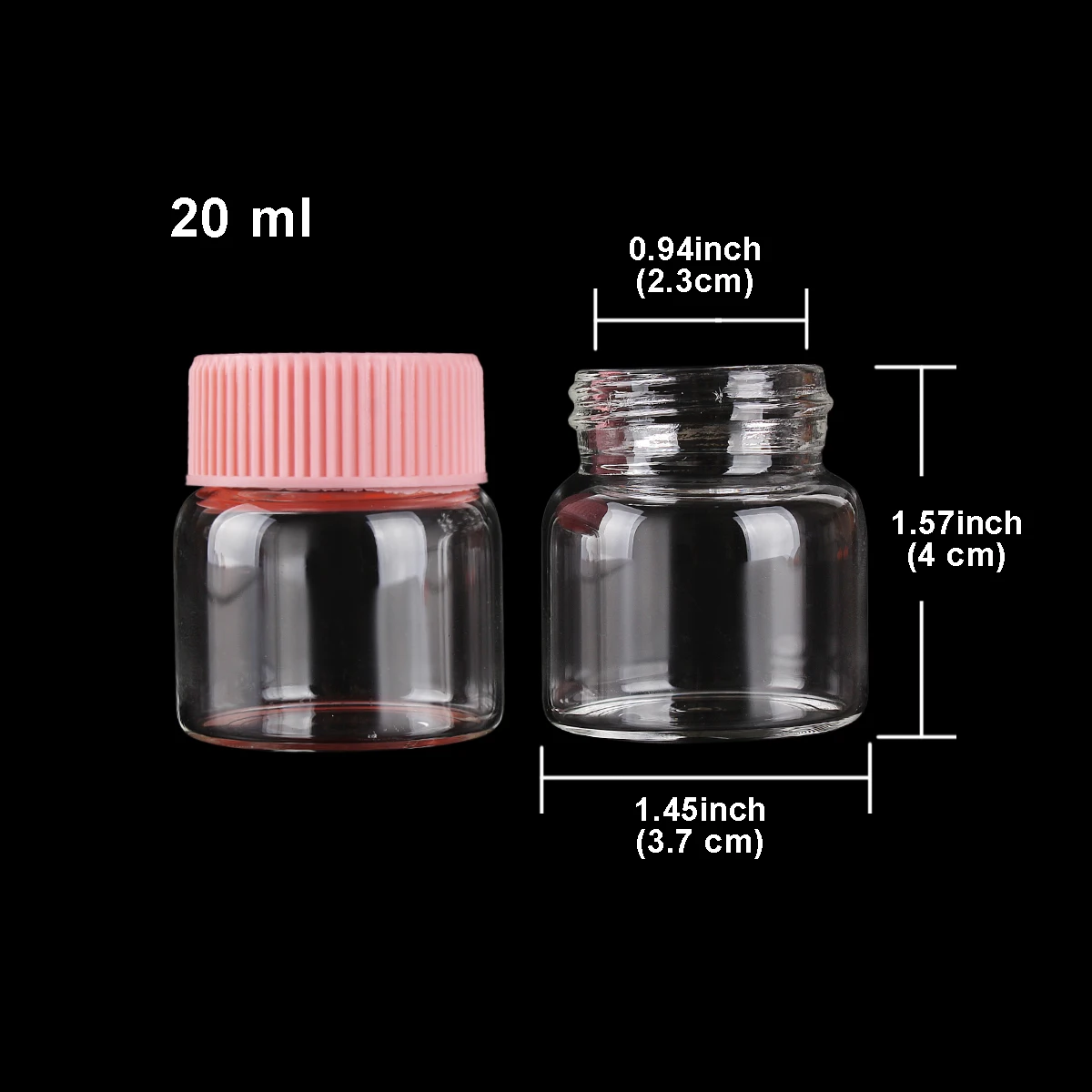 3Pcs 20ml 37*40Mm Spice Jars Glass Bottles with Pink Plastic Lids Glass Vessels Pill Container Glass vessels Candy Bottles