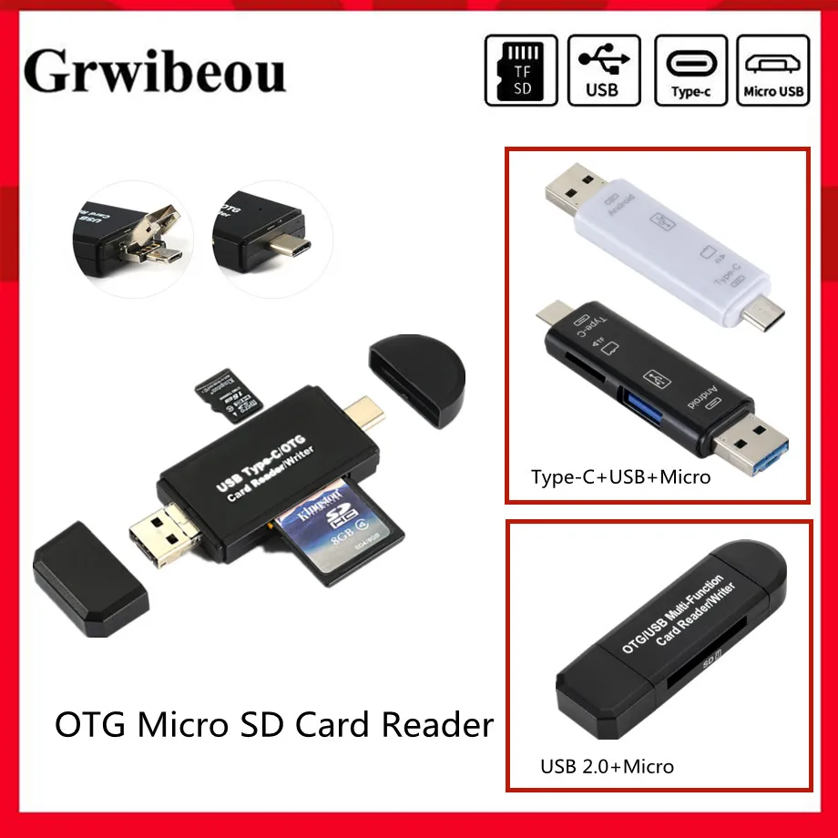 

GRWIBEOU OTG Micro SD Card Reader USB3.0 Card Reader USB2.0 For USB Micro SD Adapter Flash Drive Smart Memory Card Reader Type C