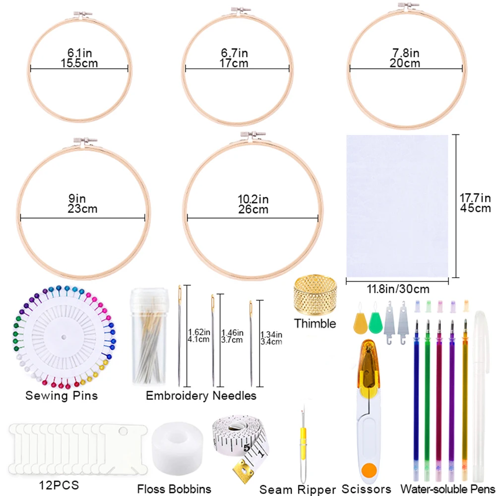 Kit de costura de madejas de bordado de 100 colores, herramienta de aguja de punto de cruz, juegos de costura DIY, incluye aro de Bambú