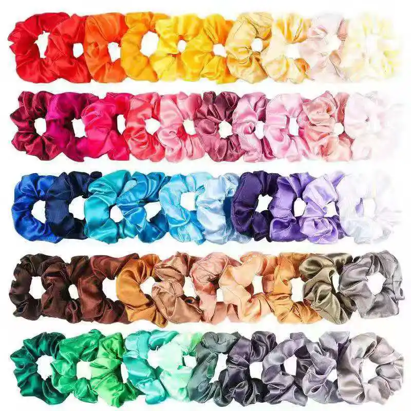 

50pcs/set Satin Elastic velvet Bands Scrunchy Ties Ropes chiffon for Women Girls Hair Accessories