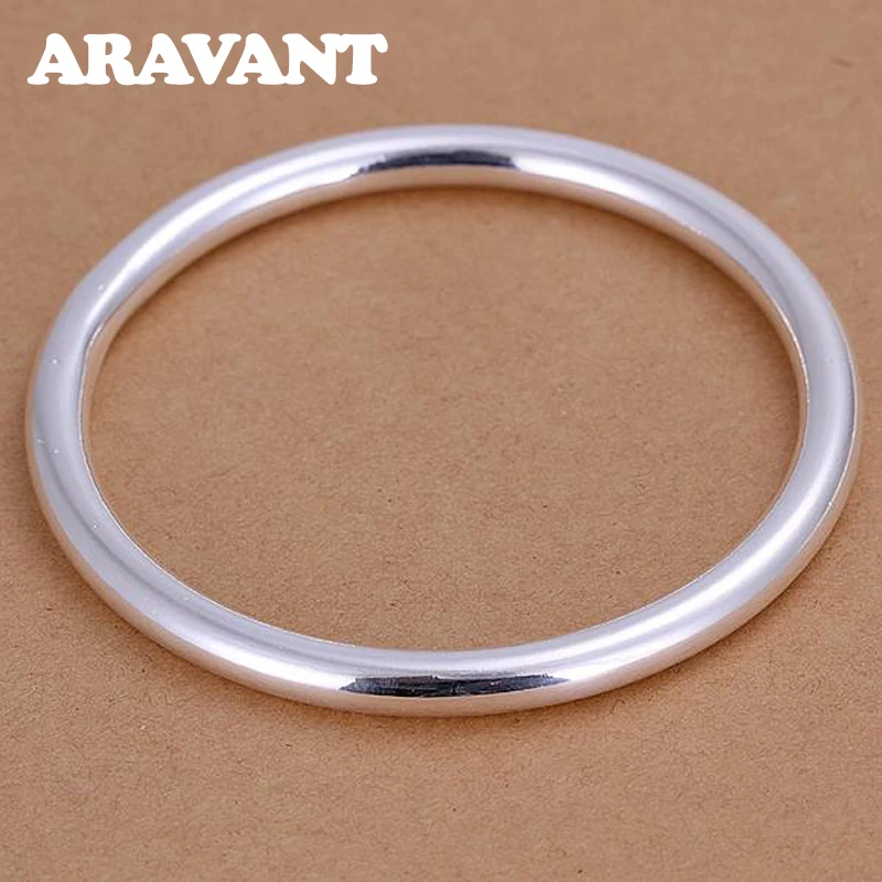 Aravant 925 Silver Simple Round Bangle For Men Women Fashion Jewelry