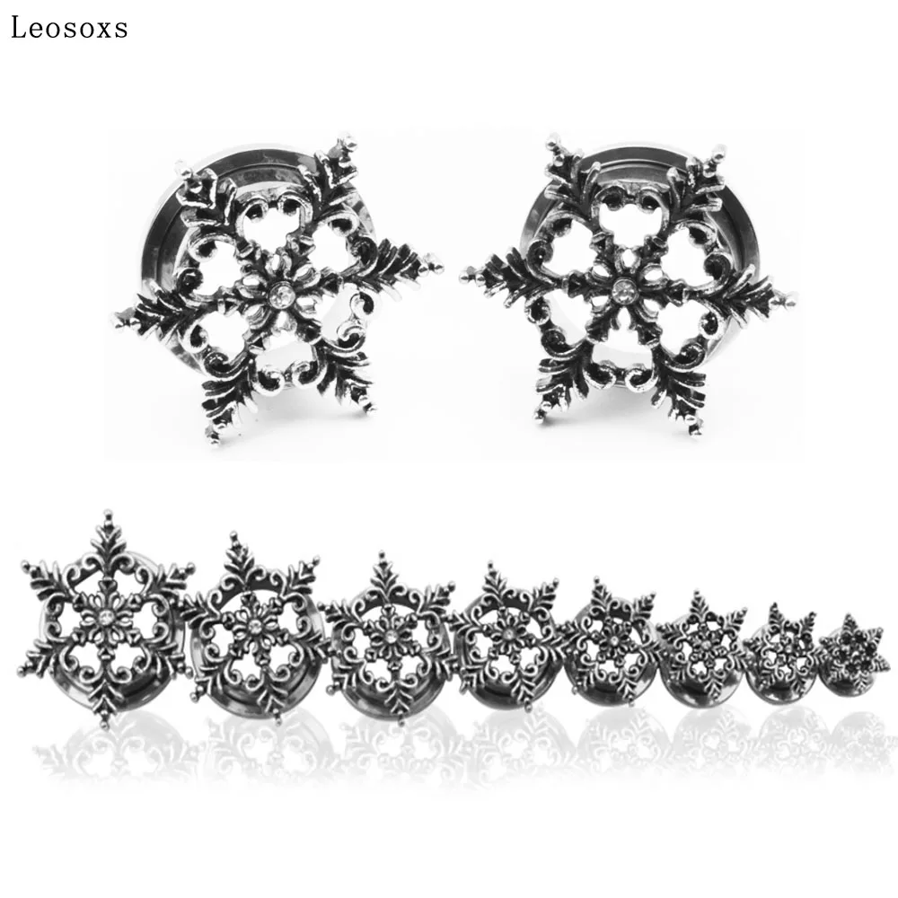 Leosoxs 2pcs Foreign Trade Creative New Product Retro Snowflake Ear Pinna Stainless Steel Pulley Ear Piercing Jewelry