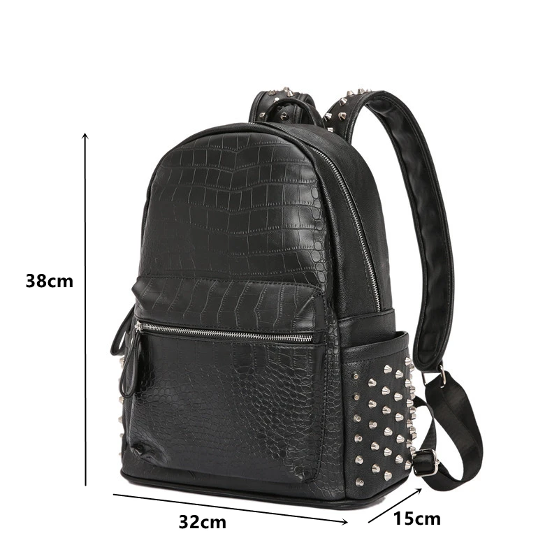 Alligator Pattern Leather Backpack Men Fashion Design Rivet Men\'s Backpack Computer Bag Student School Bag Male Travel Backpack