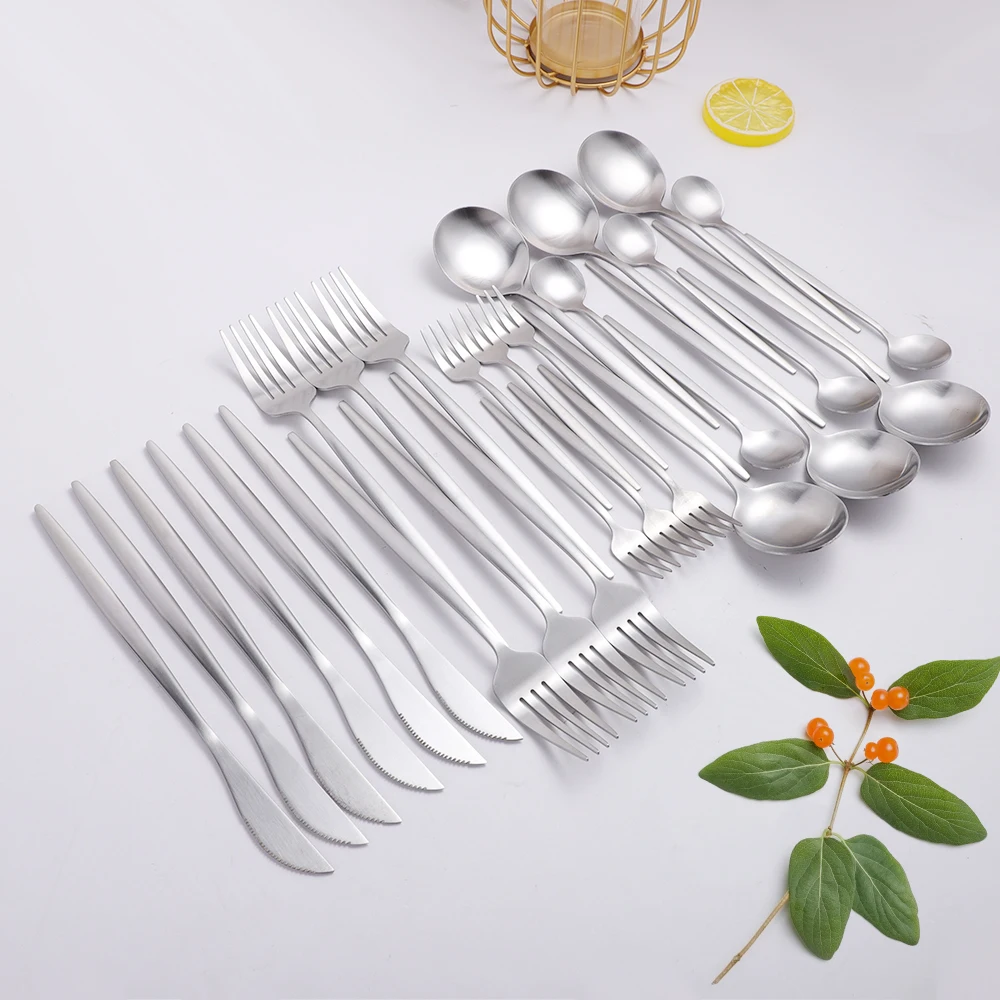 

Tableware Silverware Golden Cutlery Set Stainless Steel Matte Fork Spoon Knife Set of Tableware Dishwasher Safe Dinnerware Set