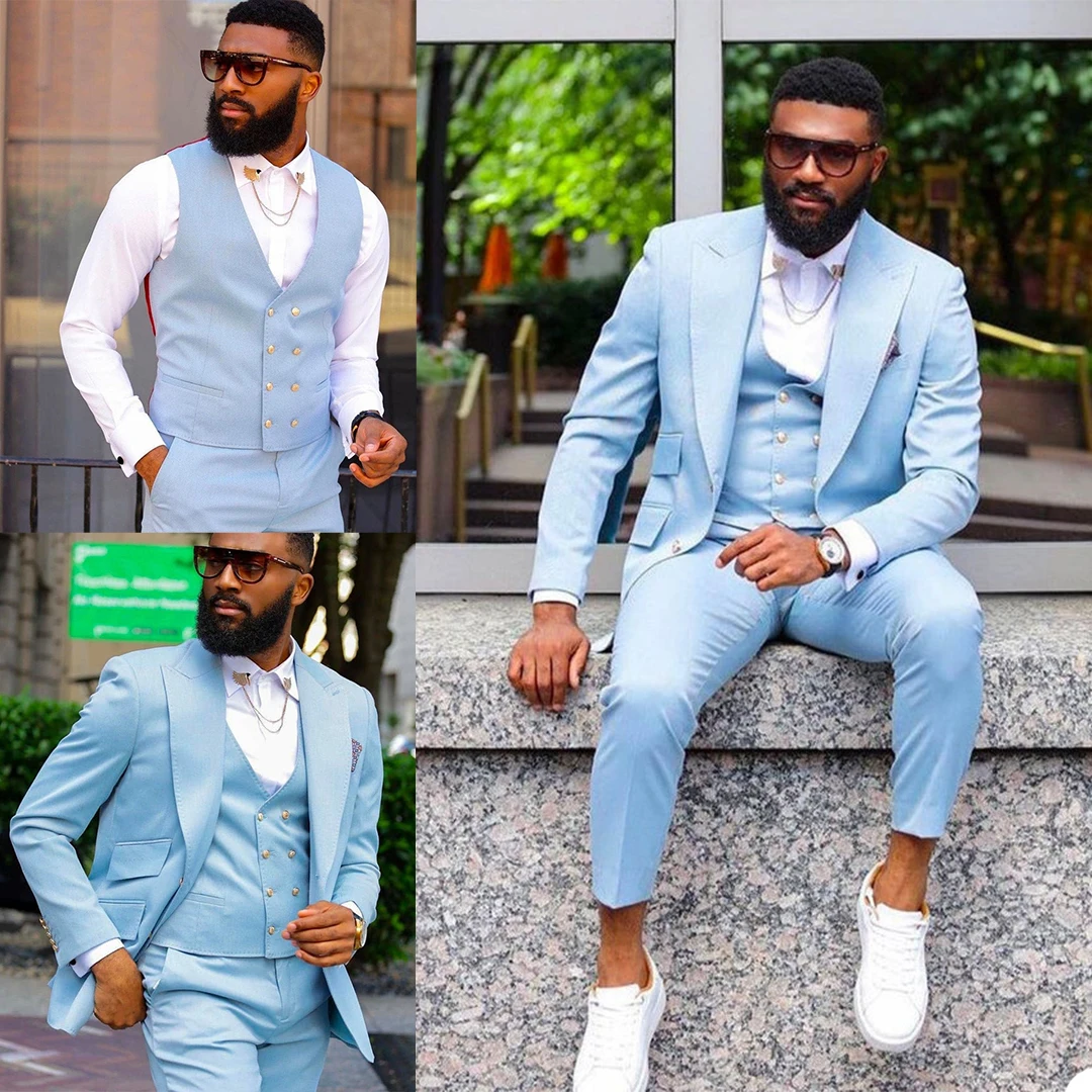 

Handsome Fashion Men Tuxedos Suits Peaked Lape 3 Pieces Set (Vest +Jacket +Pants) Streetwear Casual Daily Blazer