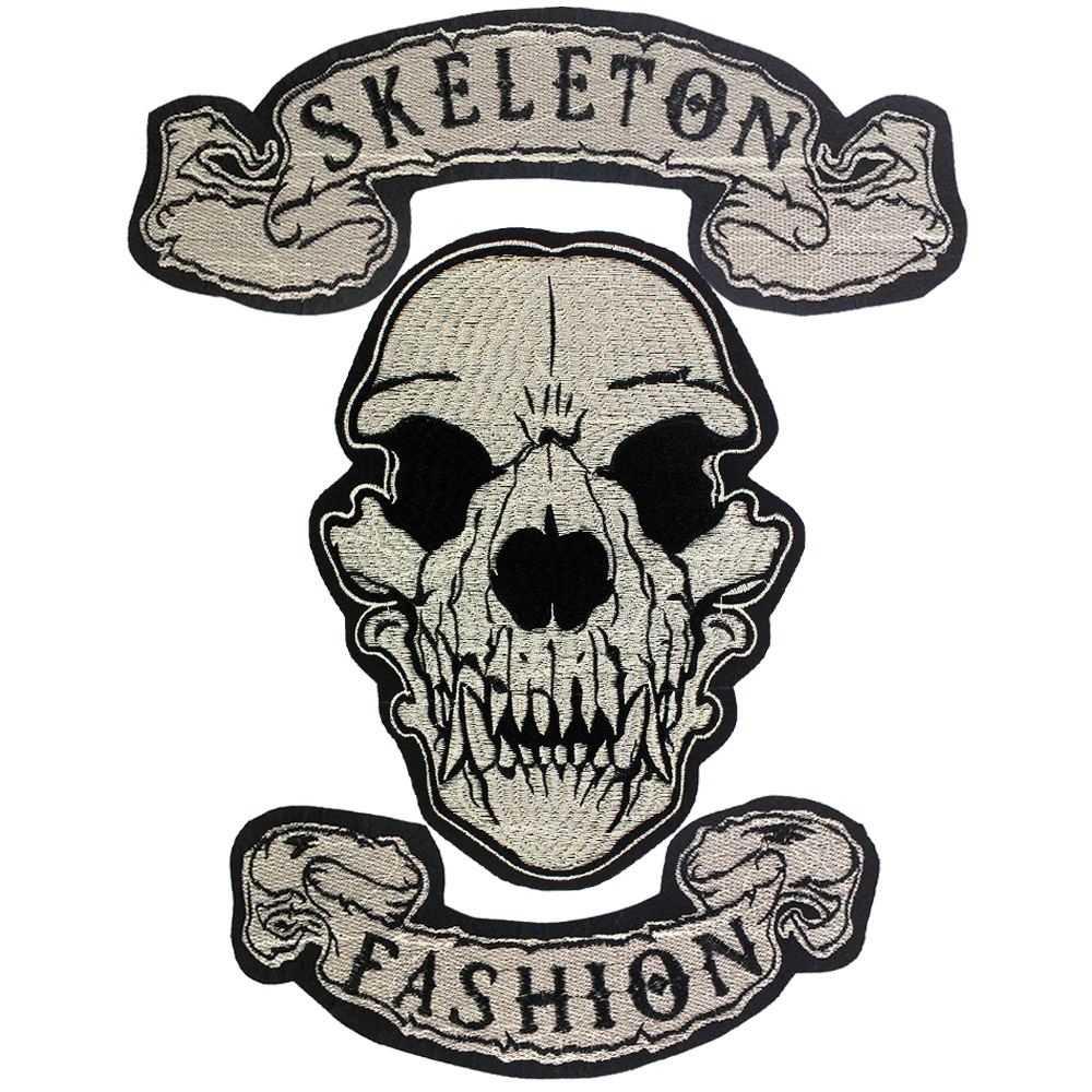 Fashion Punk Skull Skeleton Patches Iron on Clothes Jacket Back Sticker Heat Transfer Embroidery Appliques