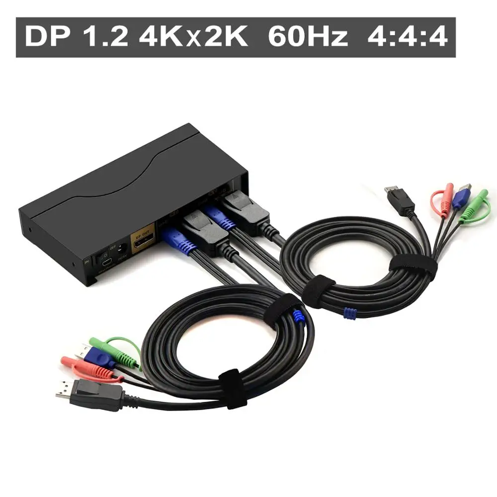 Commutateur KVM Displayport à 2 ports, commutateur DP KVM avec résolution Audio et Microphone jusqu'à 4K x 2K @ 60Hz 4:4:4 ,CKL-62DP