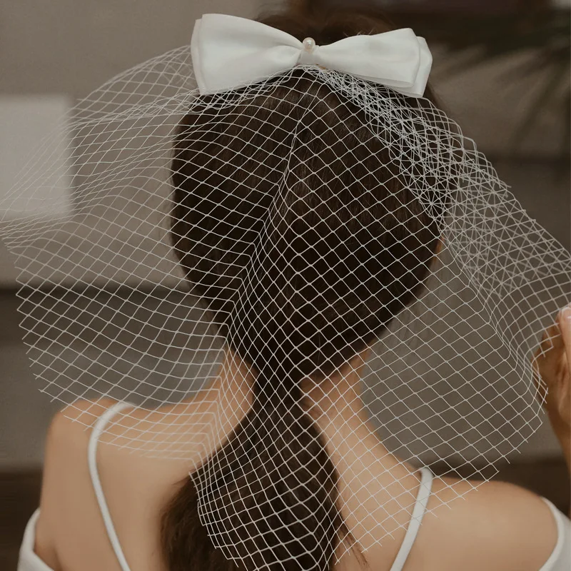 Welon Ivory Tulle Bridal headwear With Bow Sexy Wedding accessories for Bride voile mariage