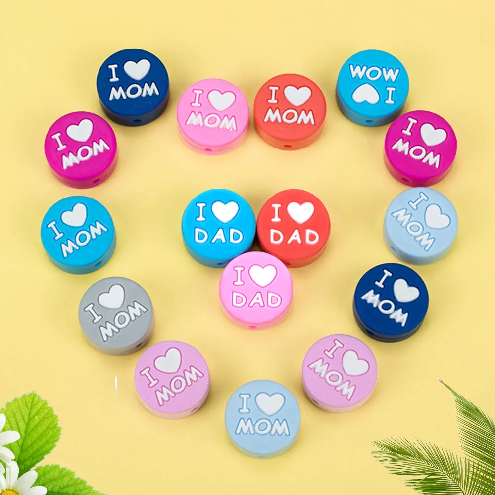 

10Pcs/Lot Silicone Beads I LOVE DAD/MOM Food Grade DIY Baby Pacifier Chain Baby Teeth Chewable Silicone Beads BPA-Free