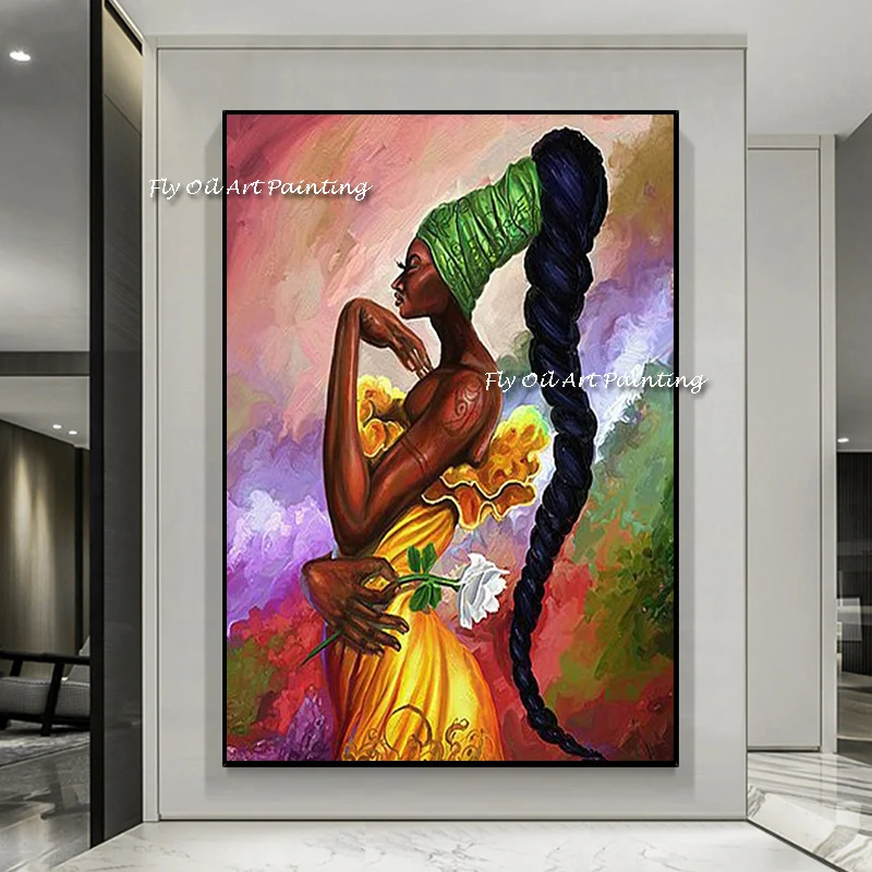 Morden 100% Hand Painted african women sexy beautiful Oil Painting On Canvas Portrait Popular Abstract Figure Wall Artwork