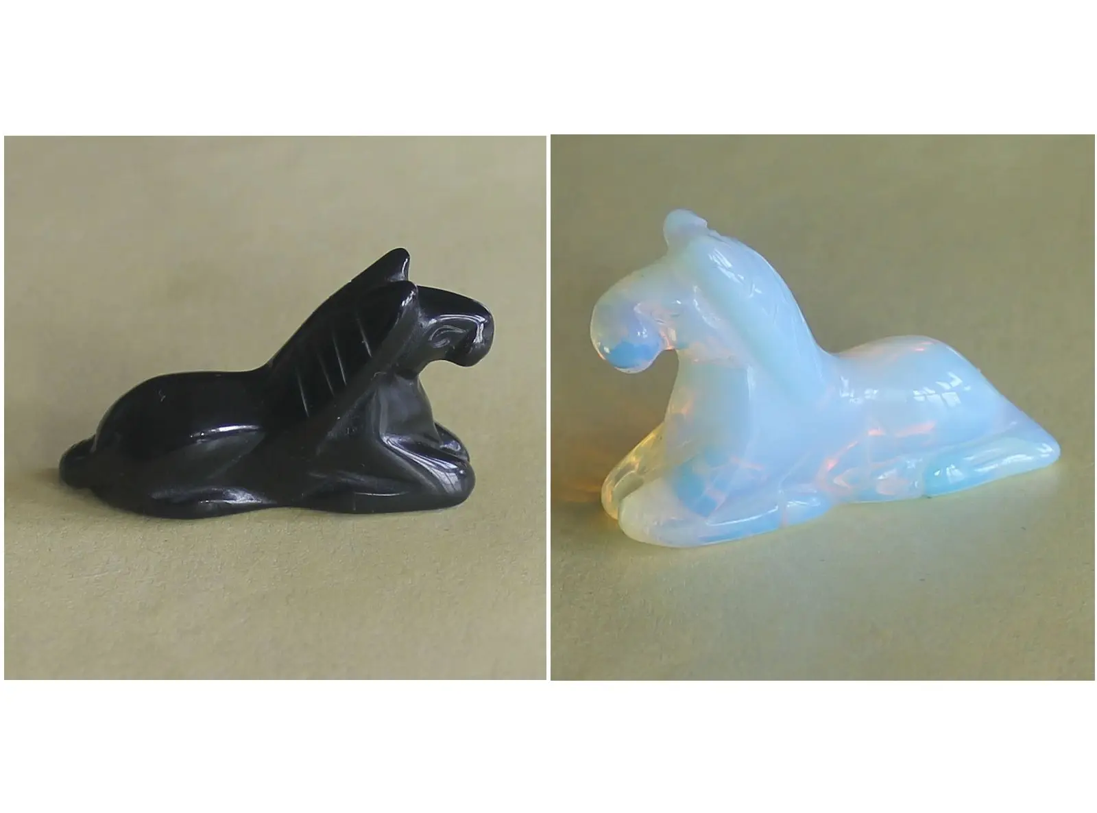 Hand carved gemstone crystal white opalite black obsidian horse figurine  animal carving