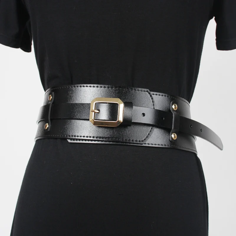 

Luxury Designer Brand Women Leather Wide Waist Belt Vintage Fashion Square Buckle Pin Belts for Women Cummerbund Corset Belt