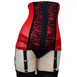 Sexy Lace Transparent Mesh Women Waist Trainer Body Shaper and Removable Garters Slimming Waist Cincher Girdle Underwear