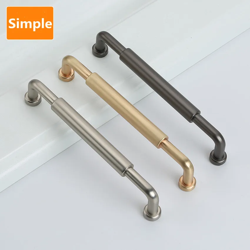 128 192mm Modern Simple Fashion Brushed Brass Kitchen Cabinet Wardrobe Door Handle Stain Nickel Black Cupboard Drawer Knob Pull