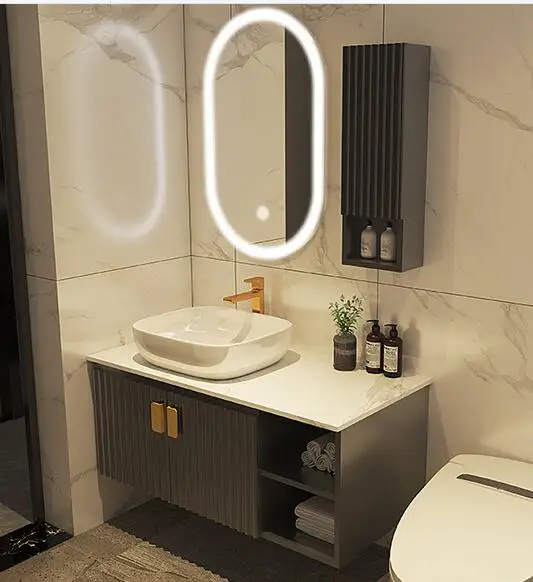 

Rock plate integrated basin bathroom cabinet combined with intelligent toilet wash desk