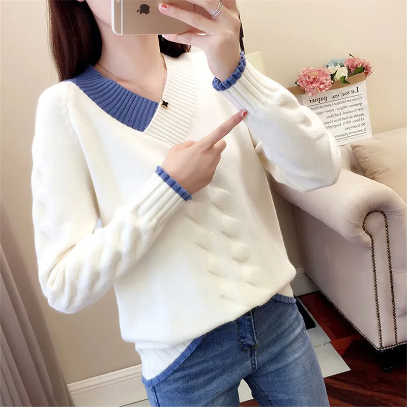 Women\'s Sweaters Knitting Pullover 2022 New Autumn Winter Casual Loose Striped V-neck Knitted Sweater Female Pullovers Tops