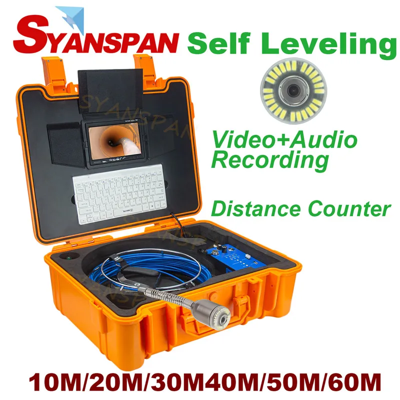 Self Leveling DVR Audio Recording SYANSPAN Pipe Inspection Video Camera Drain Sewer Pipeline Industrial Endoscope Meter Counter