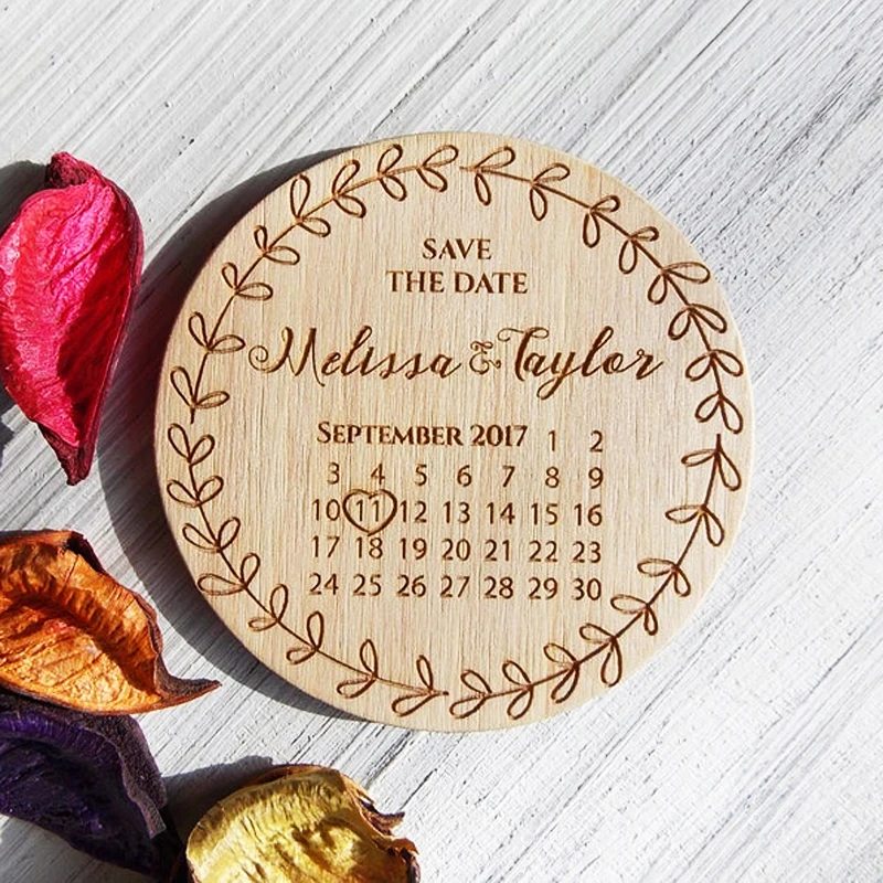 Personized Rustic Calendar With Magnet, Wedding Gifts For Guests,Wedding Save The Date Magnets,Laser Engraved Invitation