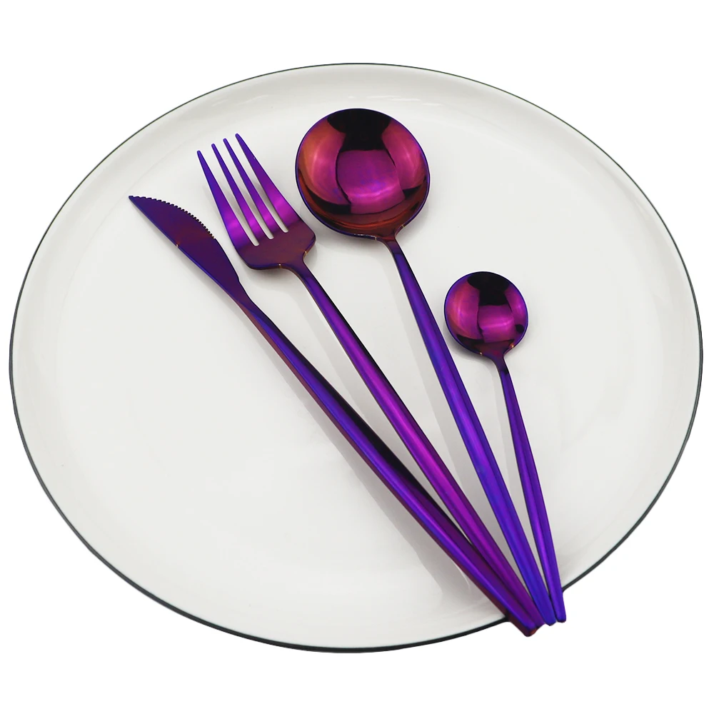 Shiny Purple Dinnerware Set Western Tableware Set 18/10 Stainless Steel Fork Knife Spoon Cutlery Set Home Party Silverware Set