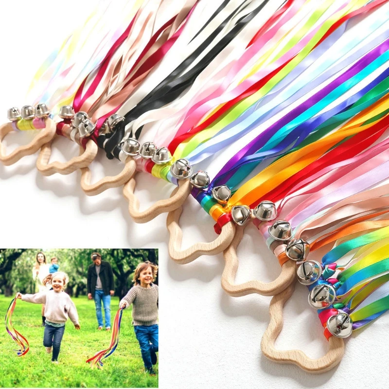 Rainbow Hand Kite Ribbon Streamer Wand z Jingle Bells Montessori Sensory Rainbow Ribbon grzechotka dla dzieci zabawki