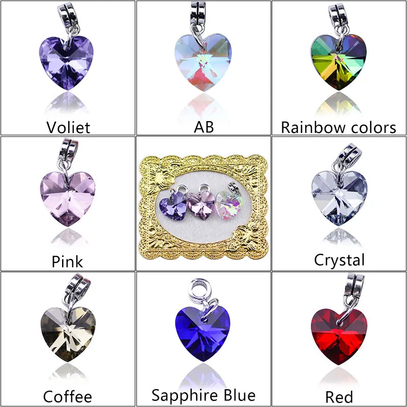 50 Pieces/Bag of 14mm Heart-Shaped Crystal Rhinestone Pendant Metal Silver Pendants Accessories DIY Jewelry Making Materials