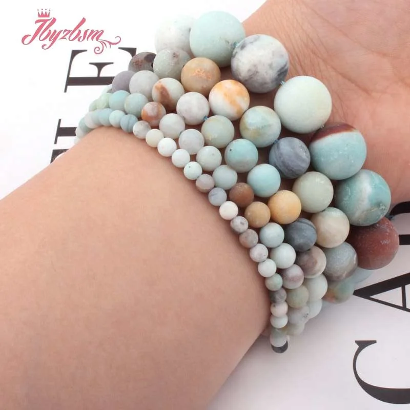 4,6,8,10mm Round Amazonite Multicolor Frost Beads Loose Natural Stone Beads For DIY Necklace Bracelets Jewelry Making Strand 15\