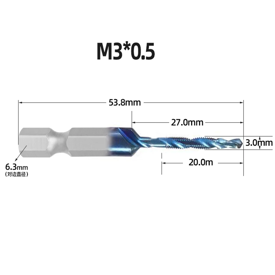 Imagem -02 - Haste Hexagonal de Aço de Alta Velocidade Azul Composto Torneiras Cnc Torno Máquina Espiral Torneira Perfuração e Atacar Torneiras m3 m4 m5 m6 m8 M10