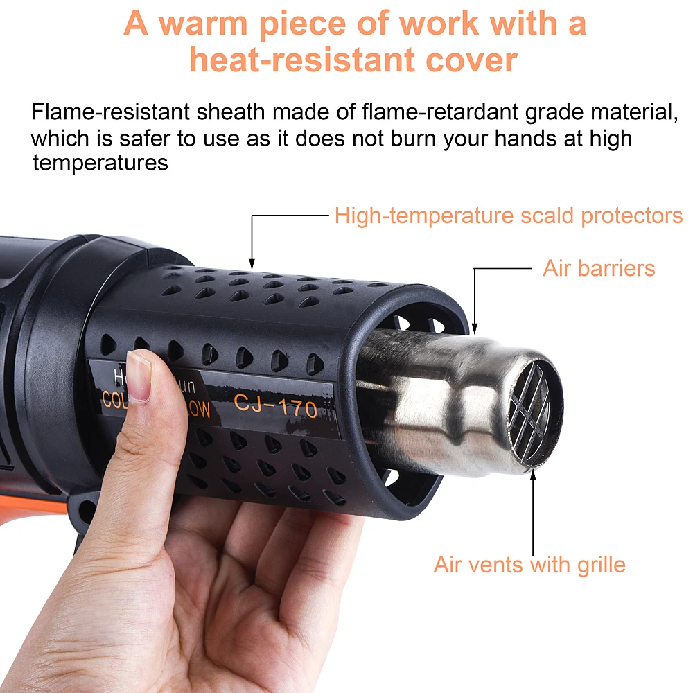 Jcd ปืนลมร้อน2000W 50 ℃-550 ℃ ปืนความร้อนการตั้งค่าอุณหภูมิคู่ป้องกันการโอเวอร์โหลดสำหรับห่อหด/การกำจัดสีท่อ