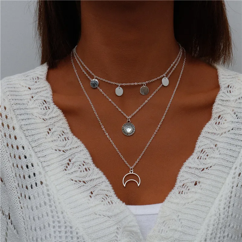Tenande Bohemian Mehrschichtige Halskette für Frauen Vintage Wassertropfen Münze Stern Mond Anhänger Halskette Geometrisches Collier Collares – Detail 20