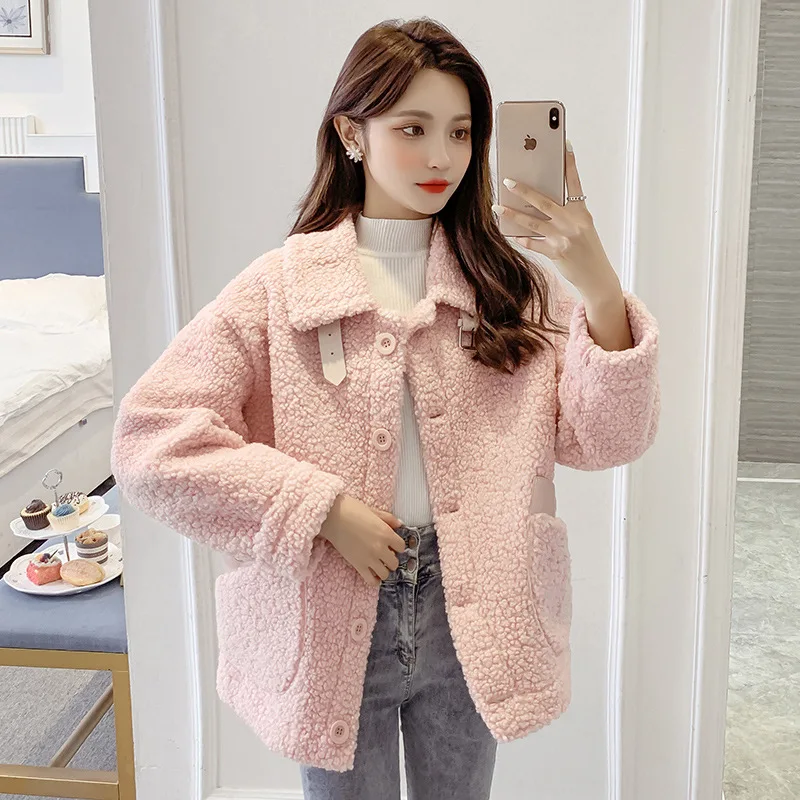 

Lamb Plush Fur Coat Female Artifical Fleece Autumn Winter Korean Top Fashion Style Short Granular Fake Cashmere Fur Coat Stylish